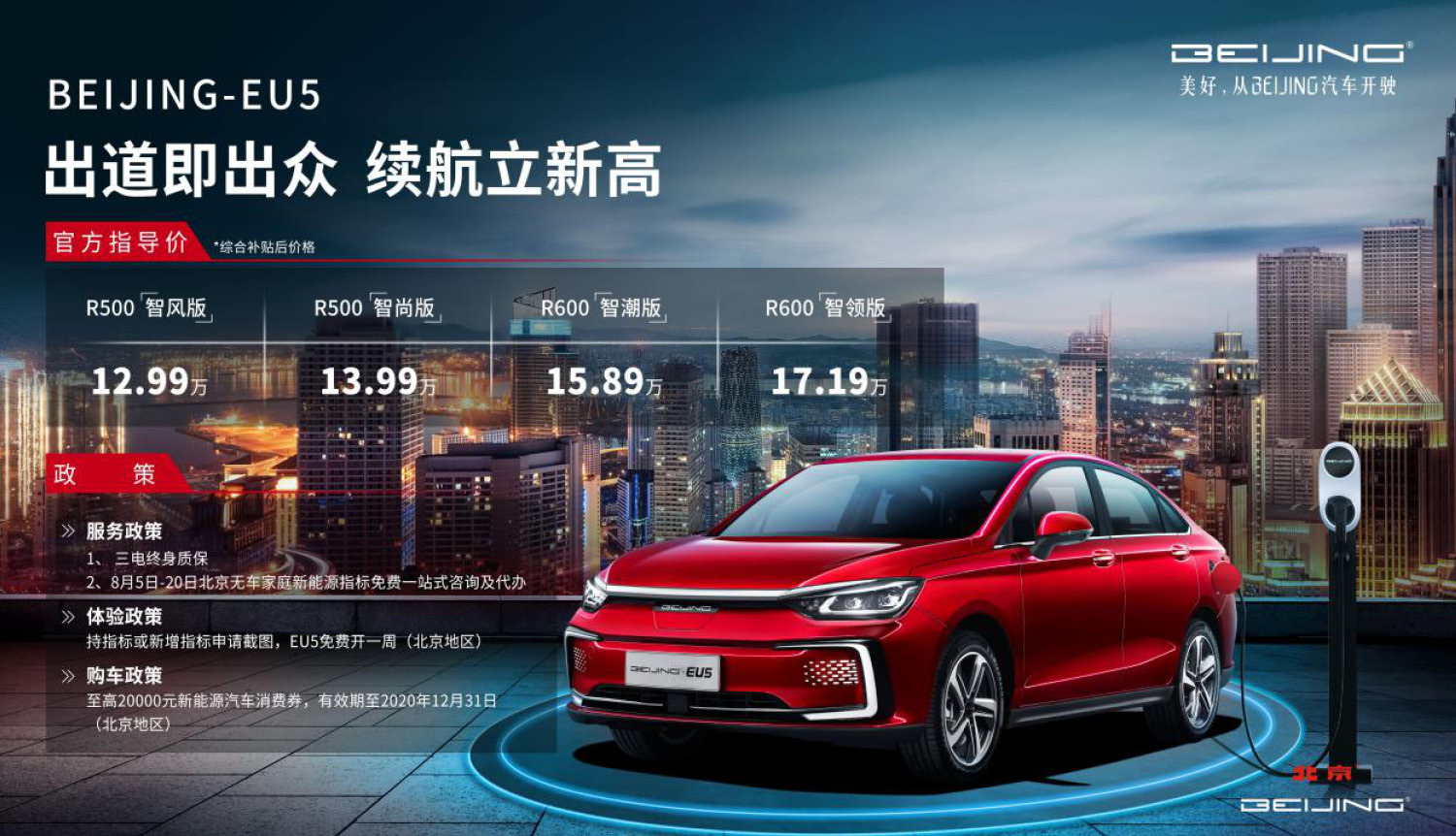官方指导价12.99-17.19万元 2020款BEIJING-EU5正式上市
